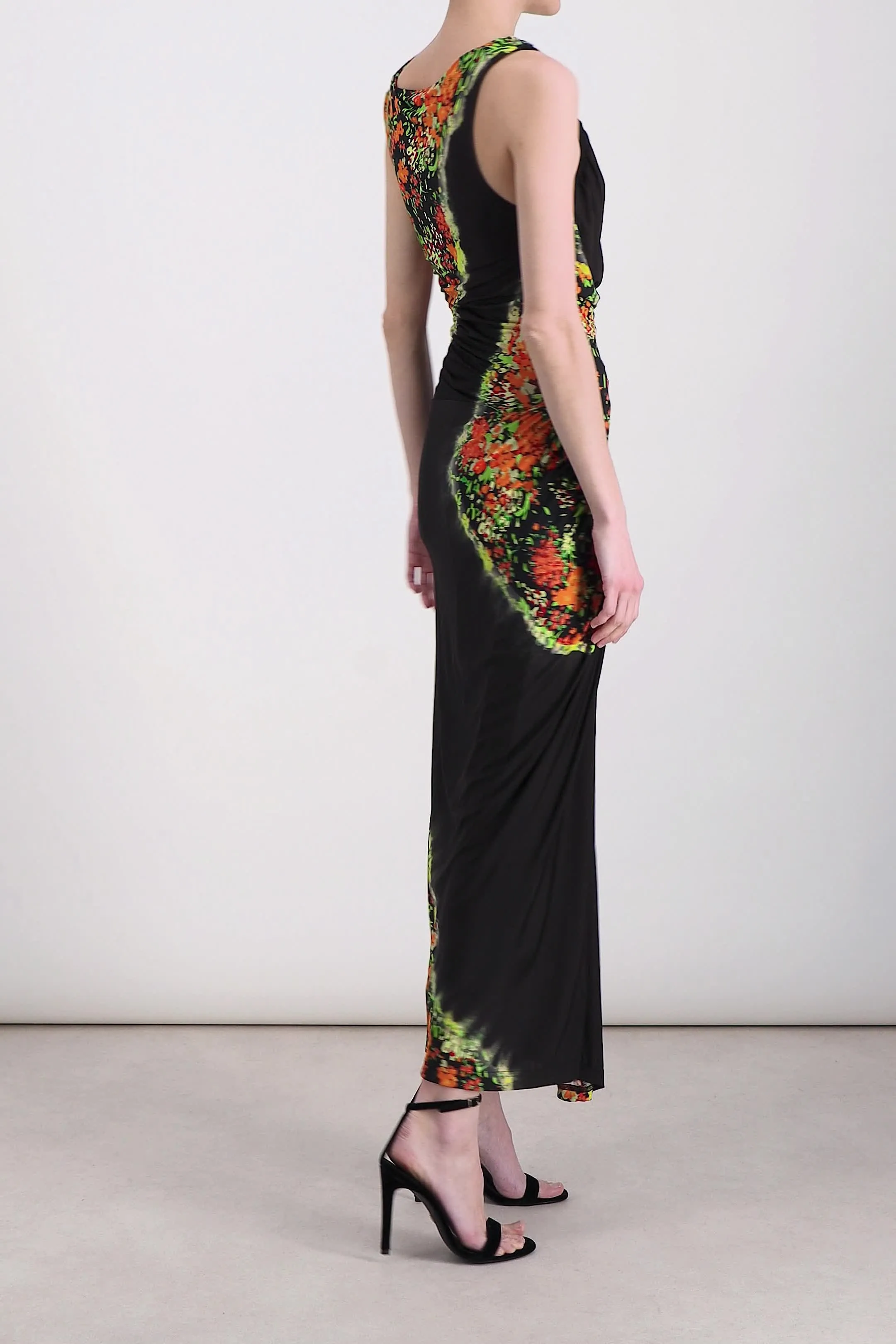 Printed ruched jersey maxi dress