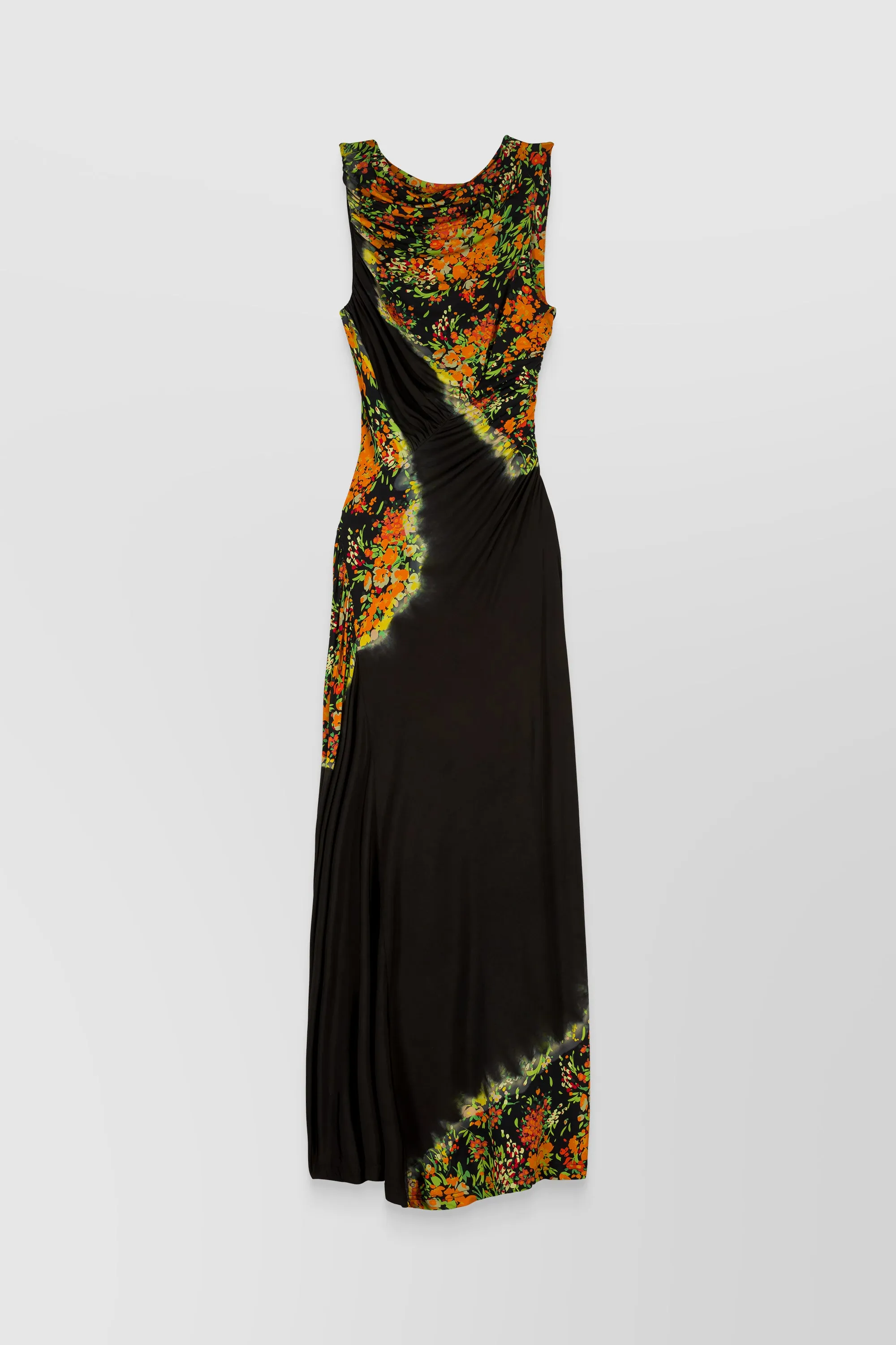 Printed ruched jersey maxi dress