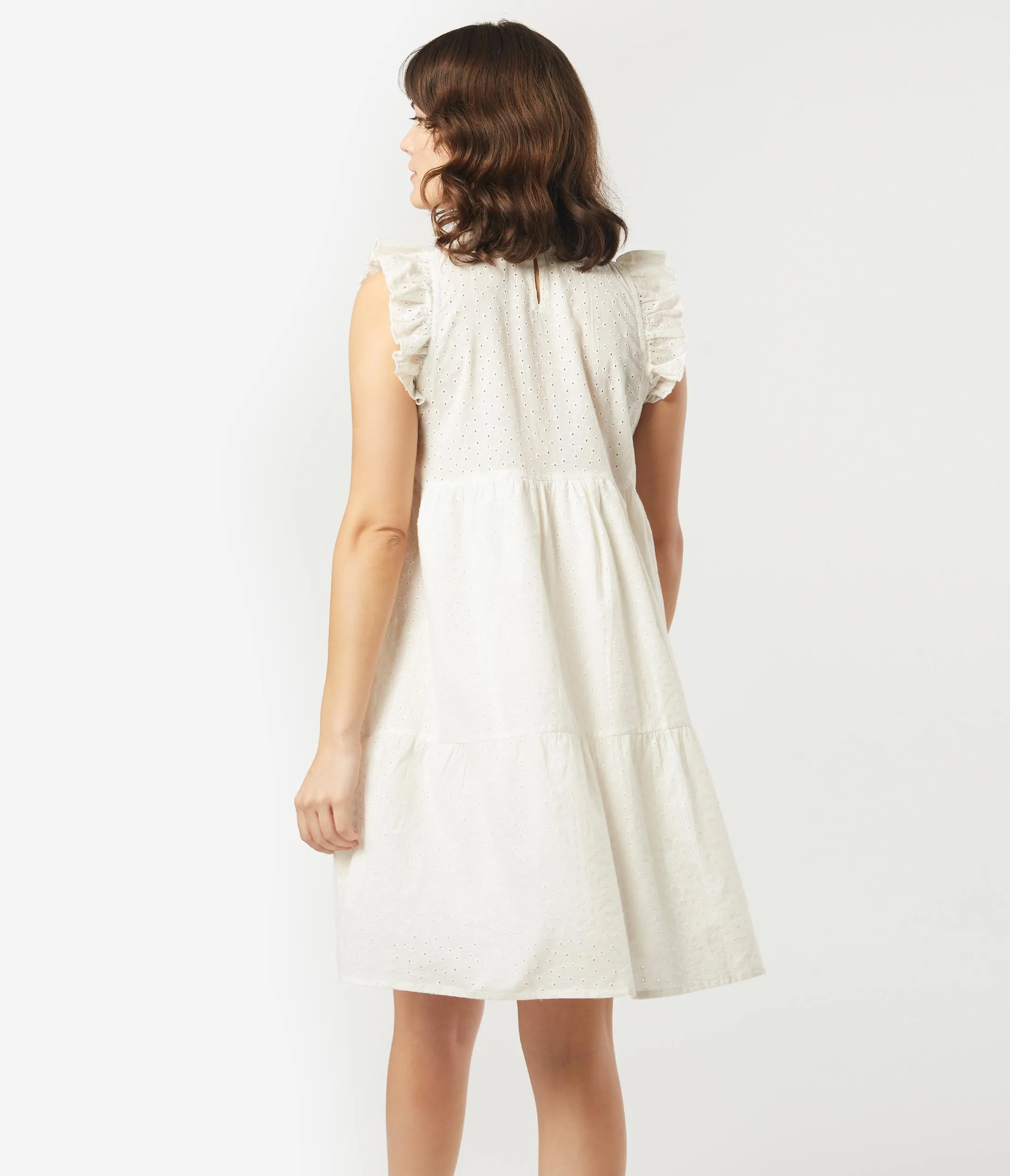 Retro Style Ivory Eyelet Ruffle A-Line Dress