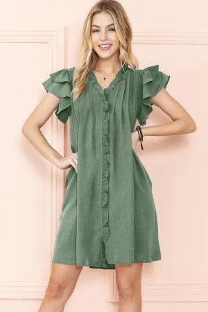 Ruffle Sleeve V neck dress w/ pocket