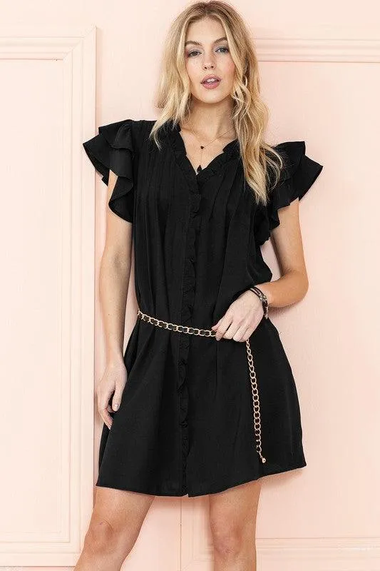 Ruffle Sleeve V neck dress w/ pocket