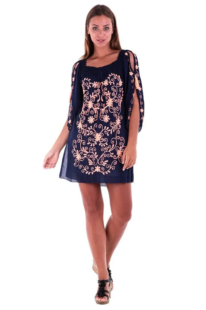 SHU-SHI Women's Boho Tunic Top - Off The Shoulder Mini Dress - Embroidered Bathing Suit Cover-Up