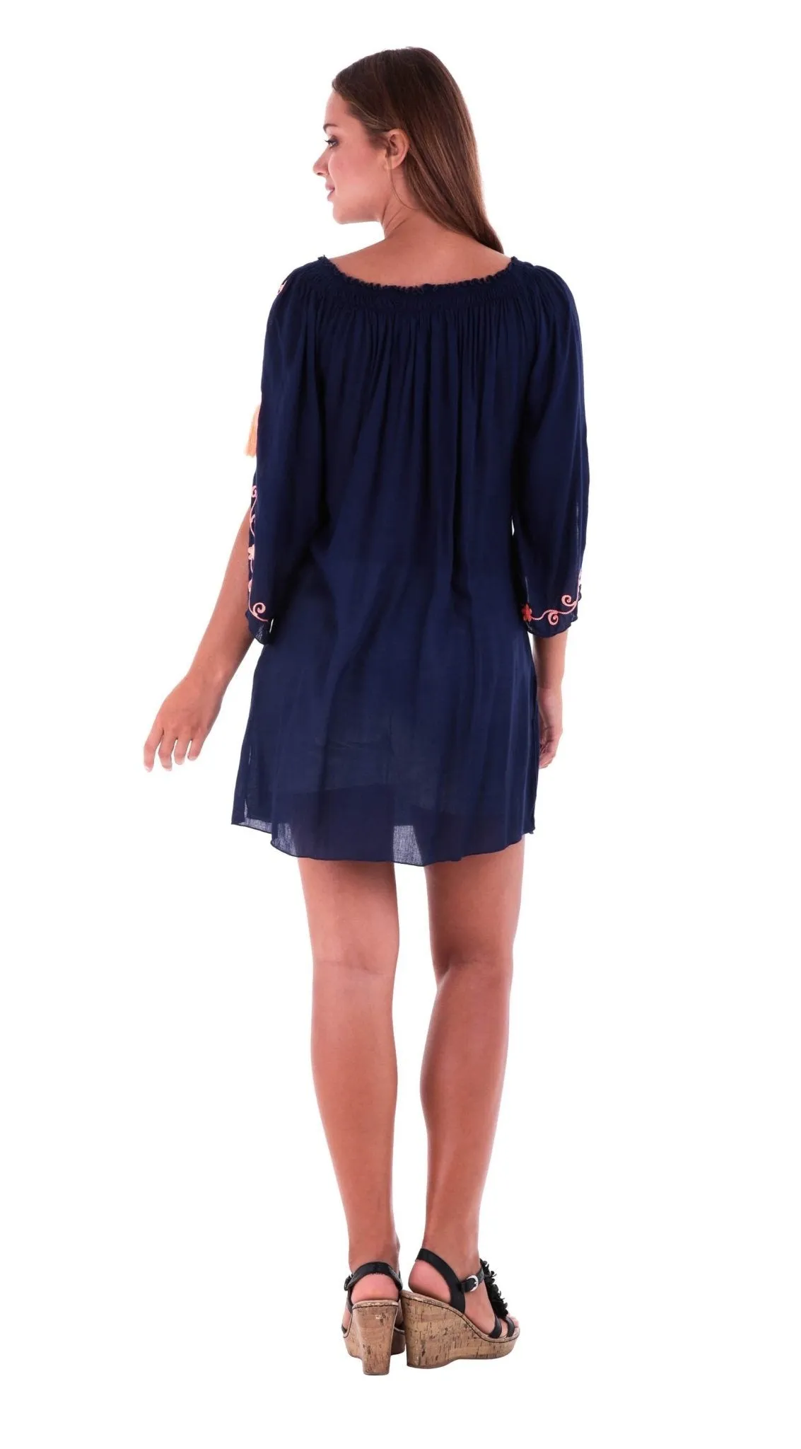 SHU-SHI Women's Boho Tunic Top - Off The Shoulder Mini Dress - Embroidered Bathing Suit Cover-Up