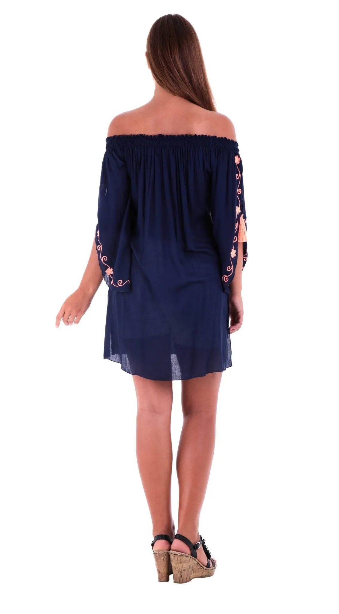 SHU-SHI Women's Boho Tunic Top - Off The Shoulder Mini Dress - Embroidered Bathing Suit Cover-Up