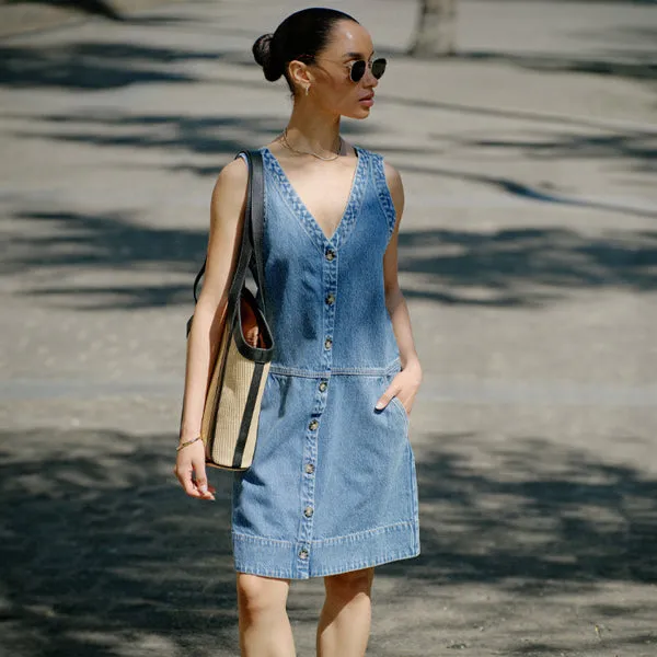 Side Pocket Mini Shift Dress - Fresh Indigo