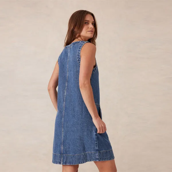 Side Pocket Mini Shift Dress - Fresh Indigo