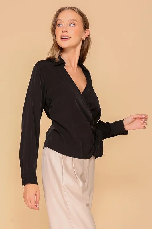 Side Tie V Neck Blouse