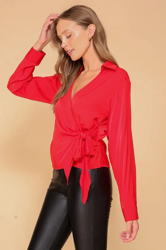 Side Tie V Neck Blouse