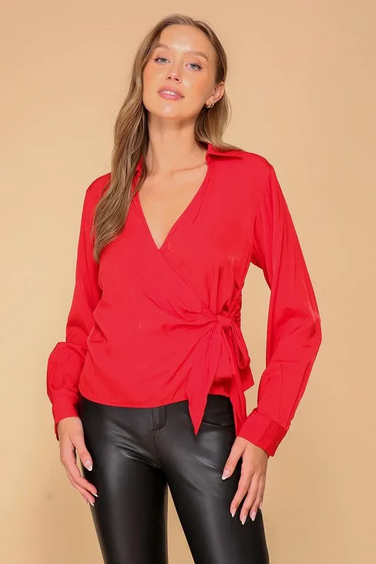 Side Tie V Neck Blouse