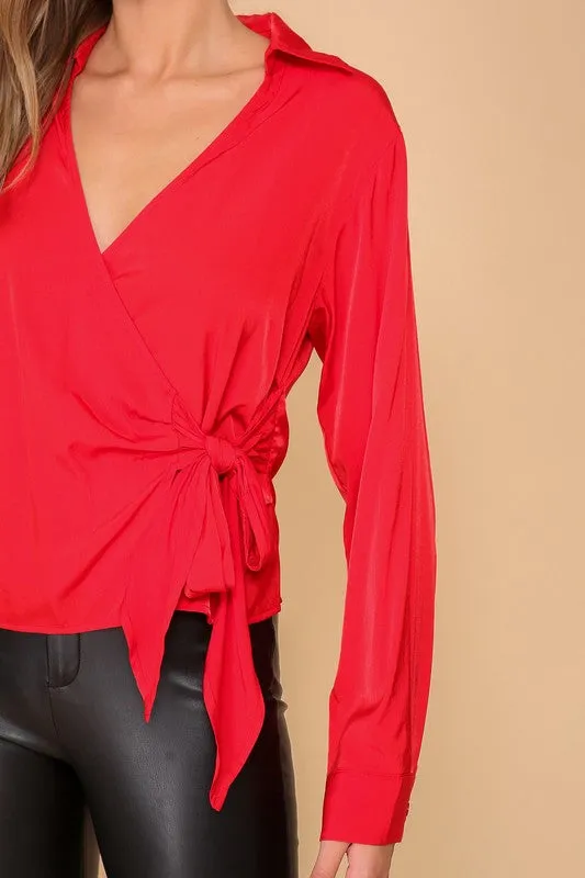 Side Tie V Neck Blouse