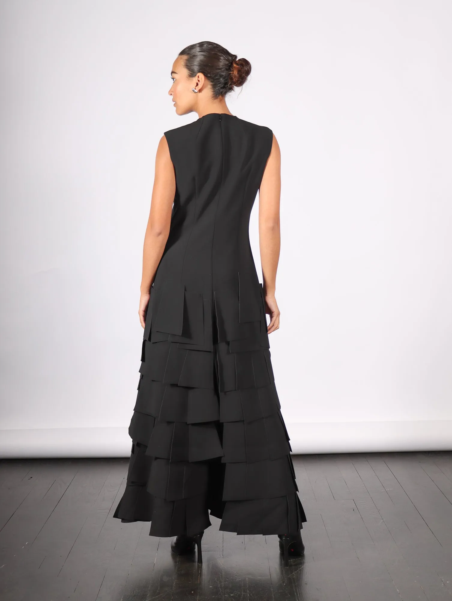 Sleeveless Laser Cut Dress in Black by A.W.A.K.E. Mode