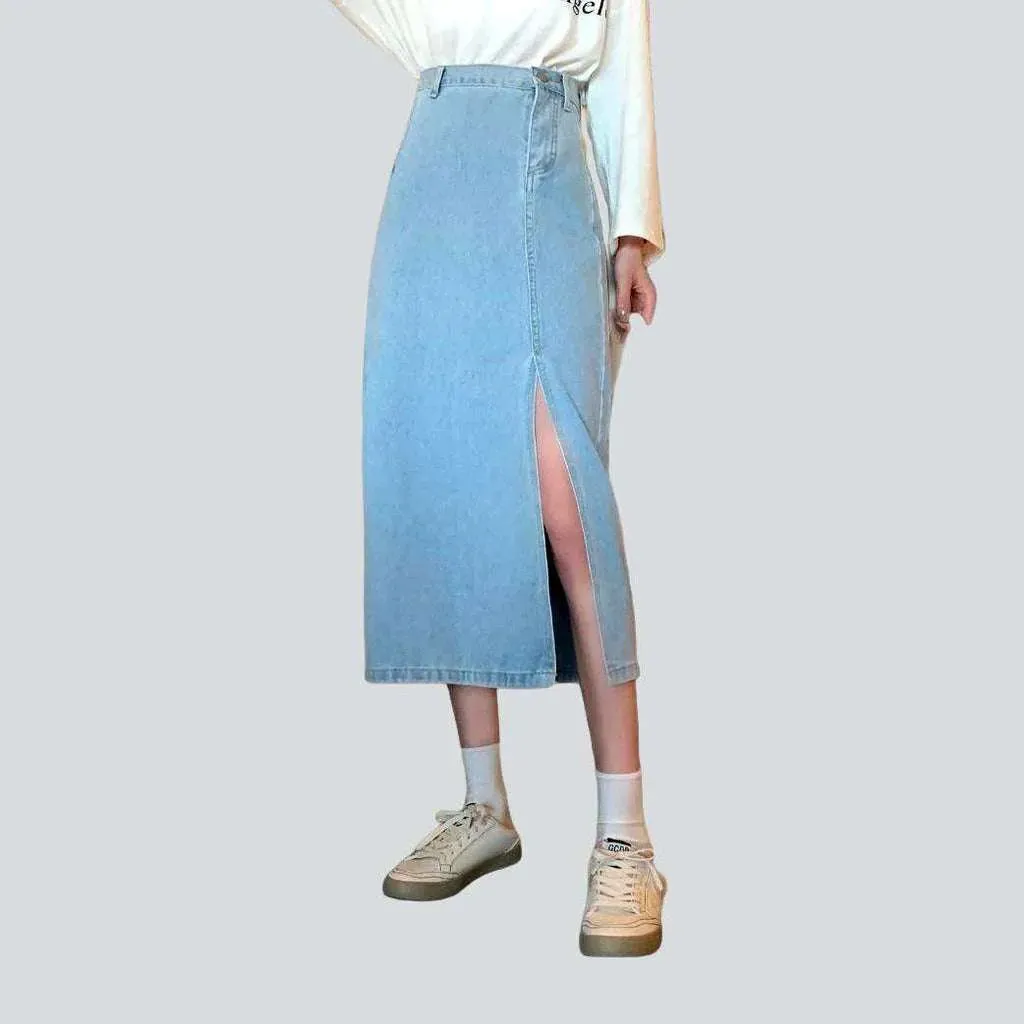 Slit women's denim skirt