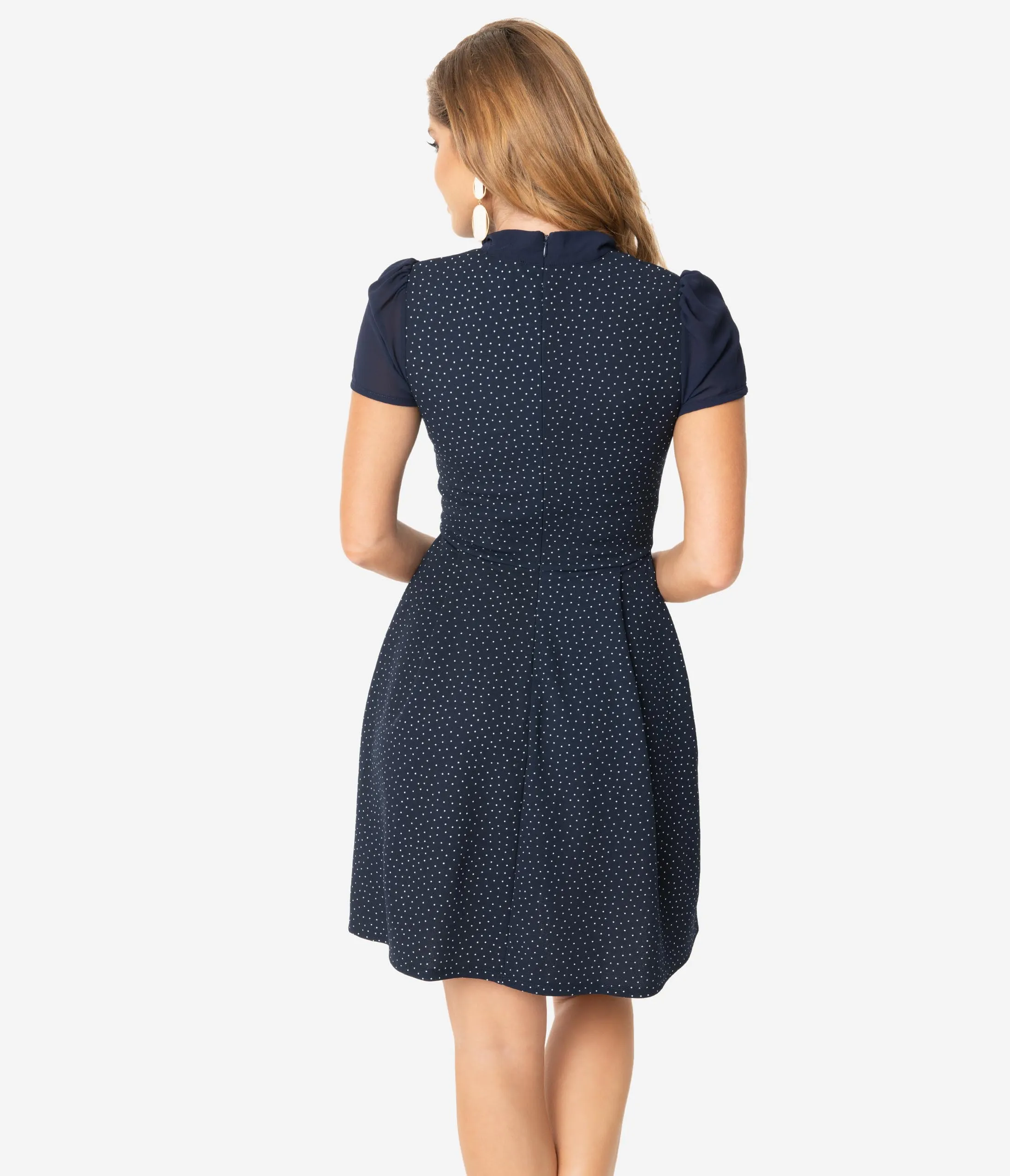 Smak Parlour Navy & White Pin Dot Empower Hour Fit & Flare Dress