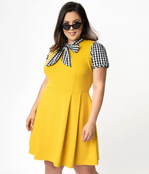 Smak Parlour Plus Size 1960s Style Mustard & Black Gingham Empower Hour Fit & Flare Dress