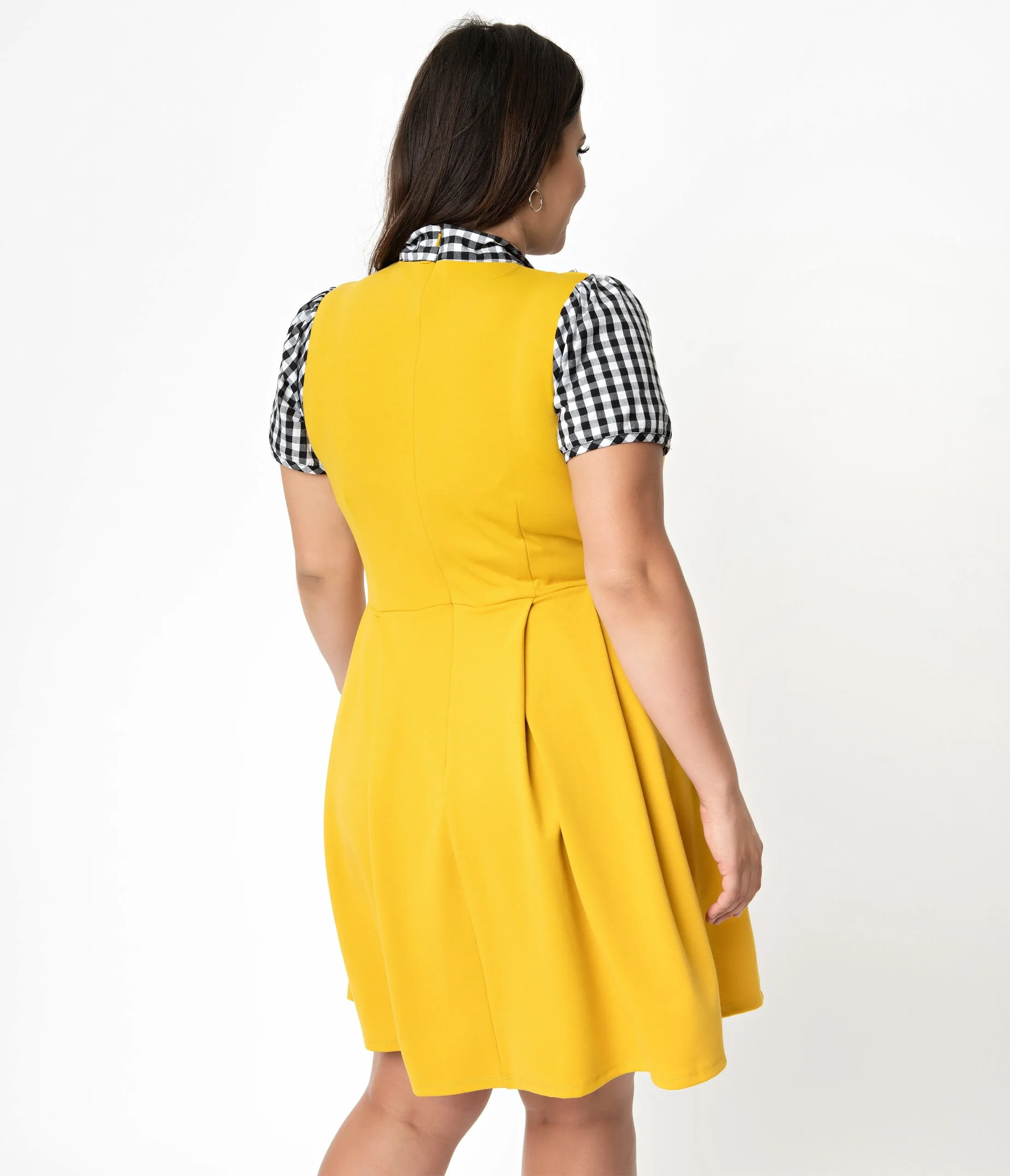 Smak Parlour Plus Size 1960s Style Mustard & Black Gingham Empower Hour Fit & Flare Dress