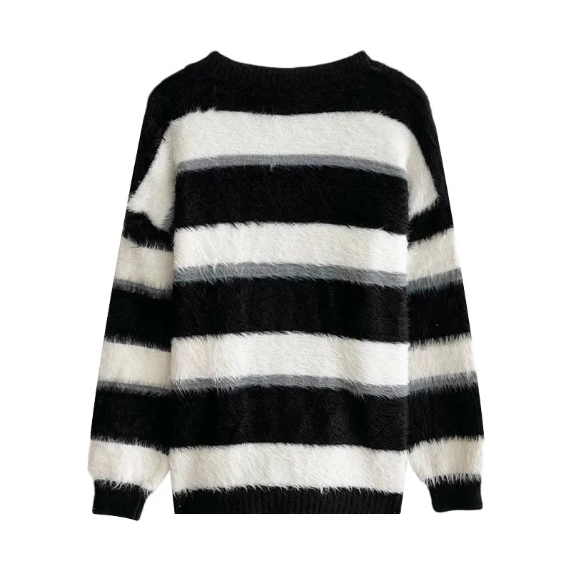 striped sweater V-neck sweater jacket    S4735