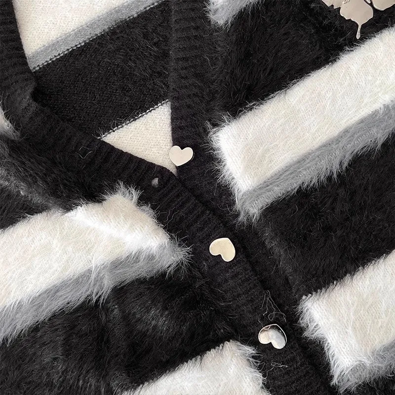 striped sweater V-neck sweater jacket    S4735