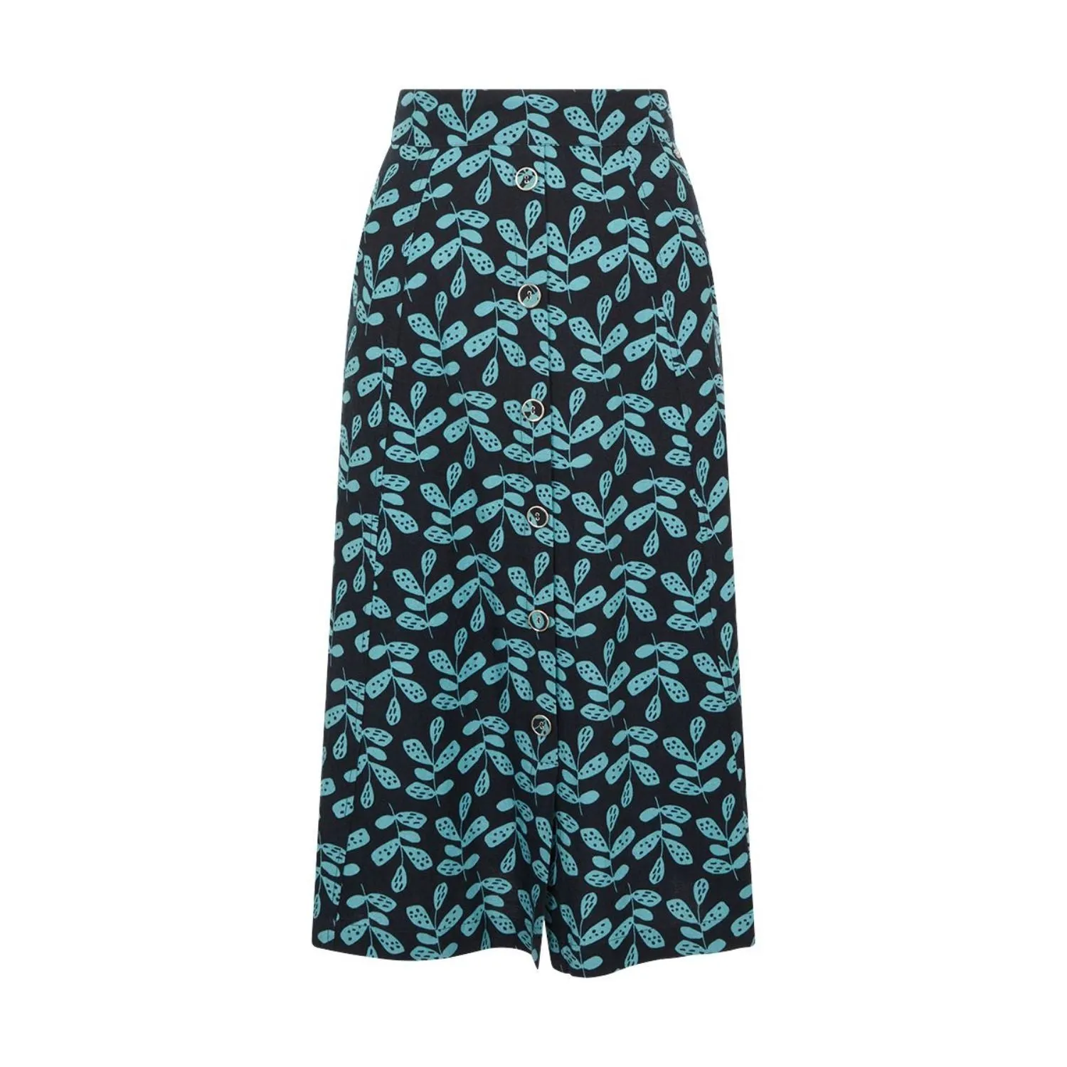 TIGI 14/16 Indigo Eco Leaf Print Button Skirt