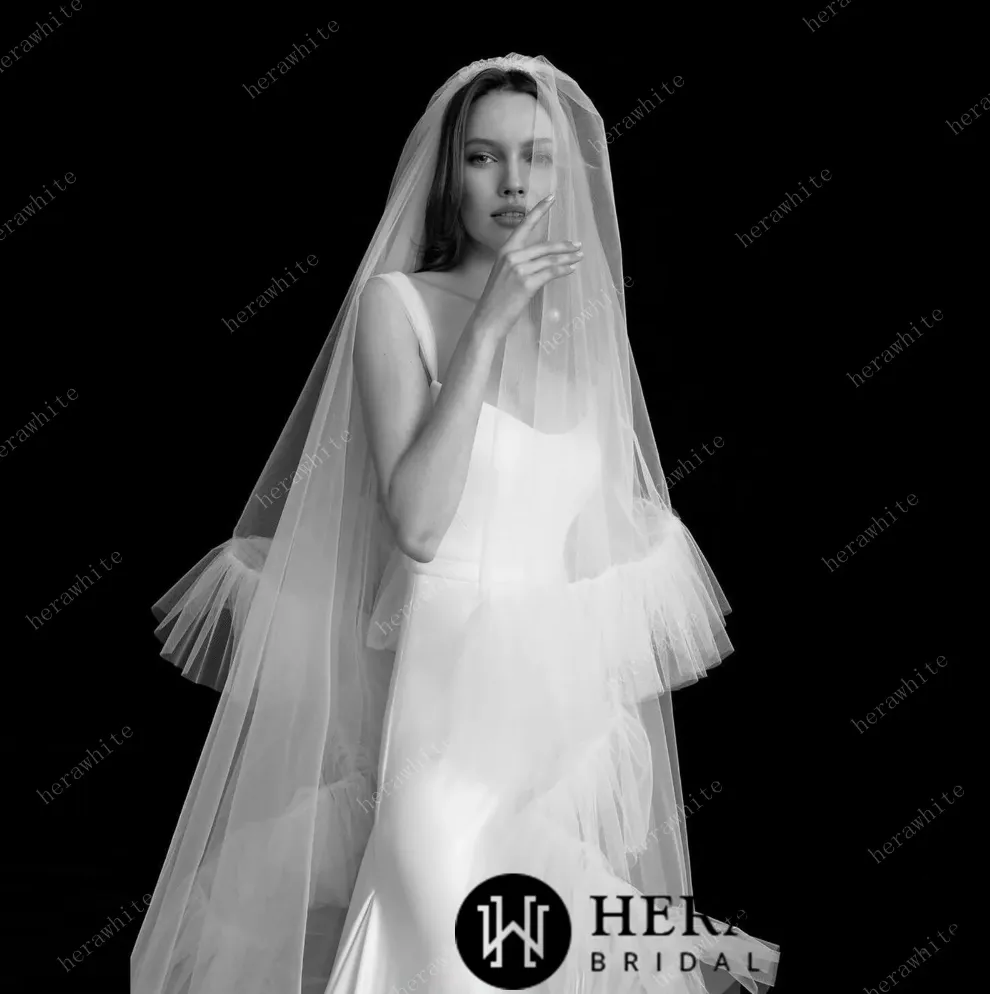 Two Tiered Cathedral Ruffle Veil Match to Your Hera White Gown