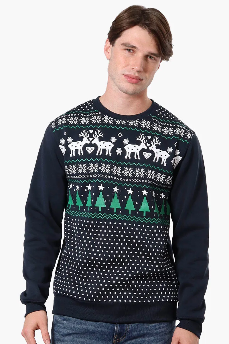 Ugly Christmas Sweater Festive Print Christmas Sweater - Navy