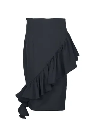 Why Dress Mid Waist Ruffled Zipper Side Solid Crepe Skirt