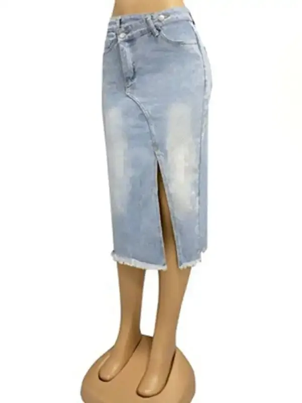 Women’s button slit high waist denim skirt