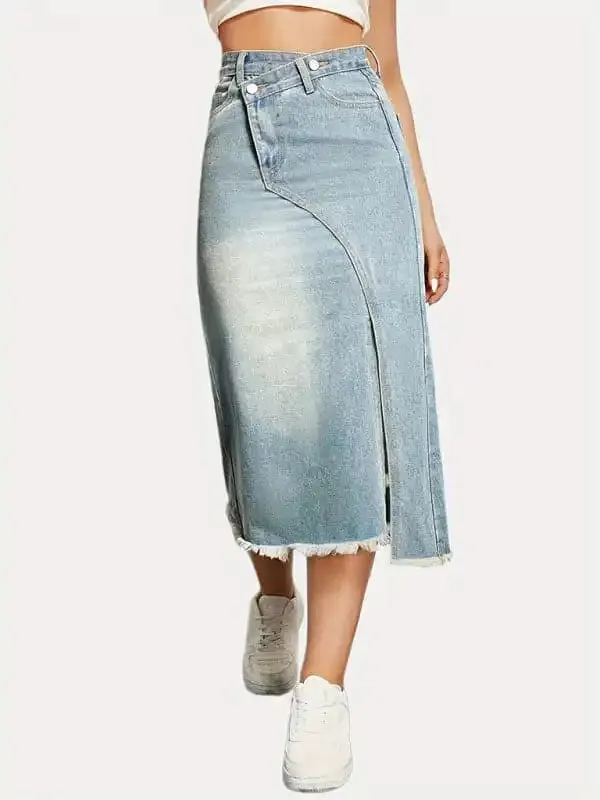 Women’s button slit high waist denim skirt