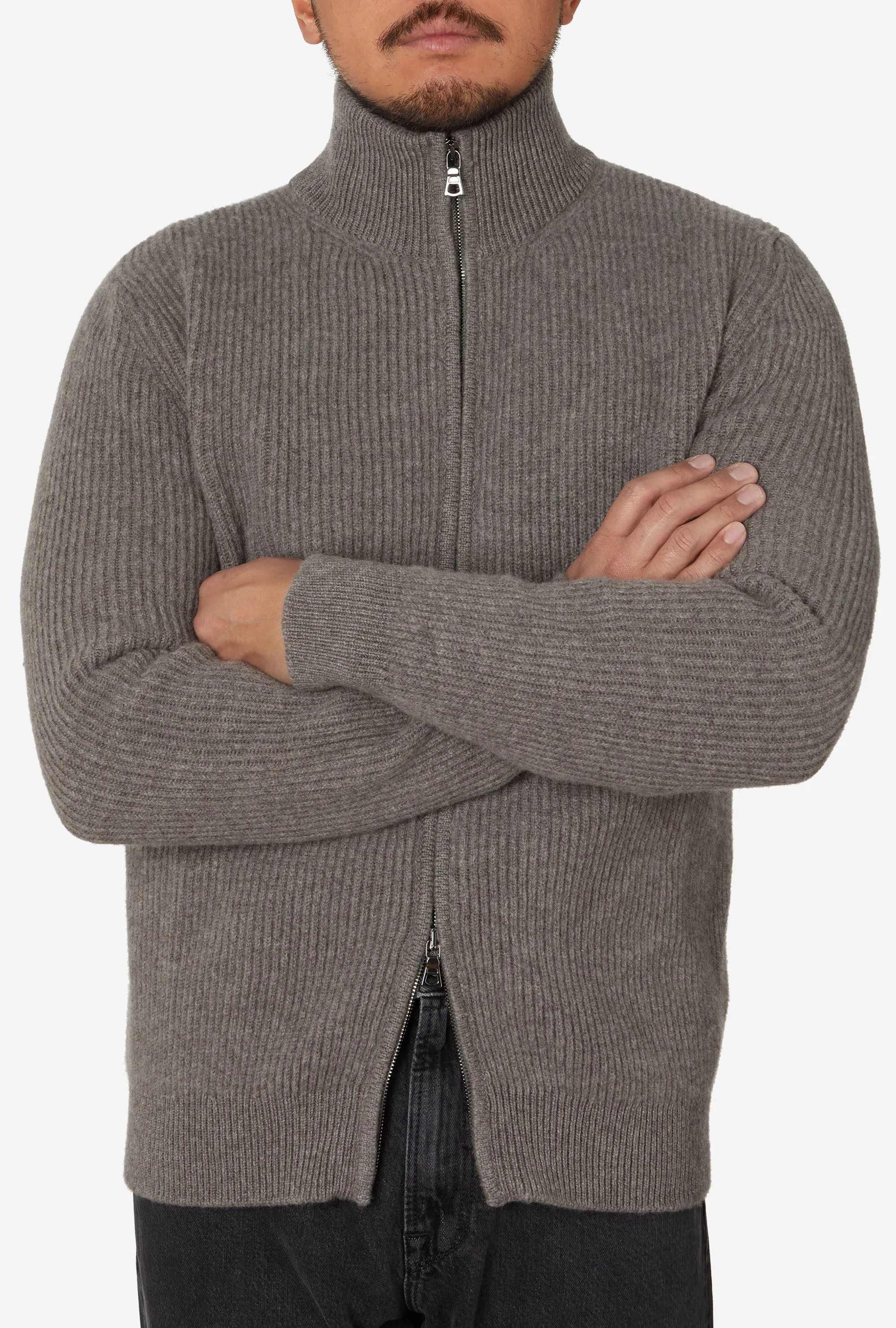 Zip-Through Cardigan Wool Taupe